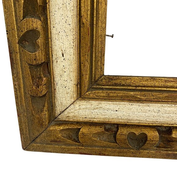 Vintage Ornate Heart Motif Hanging Wooden Picture Gold Tone Frame Made In Mexico - Picture 3 of 11